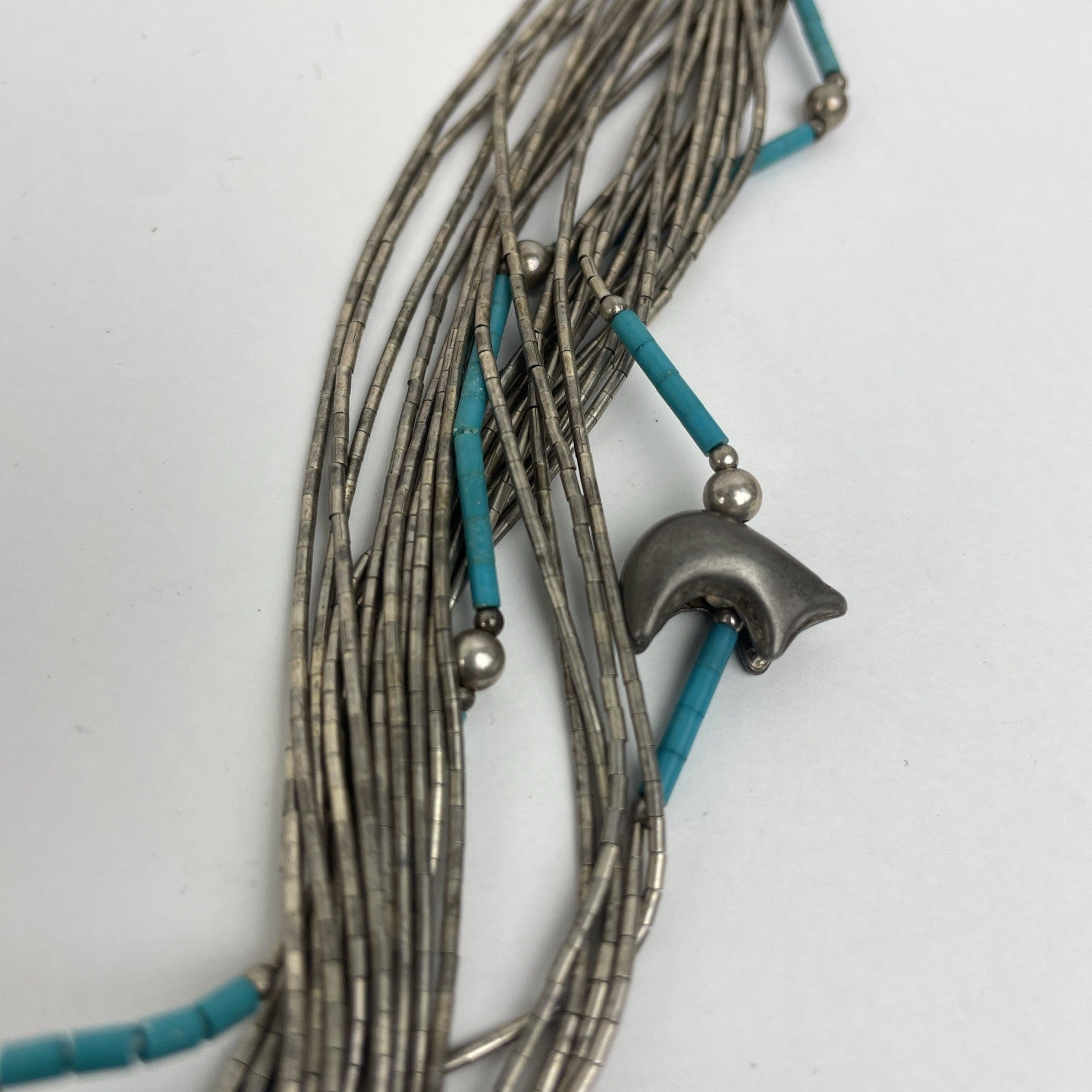 Handcrafted Navajo Liquid Silver Heishi 24 Strand Sterling 24” Necklace 55 Grams