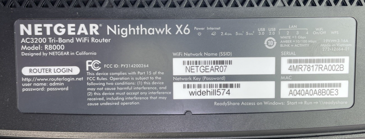 NETGEAR R8000 Nighthawk X6 AC3200 Tri-Band Wi-Fi Router Model #R8000 No PS