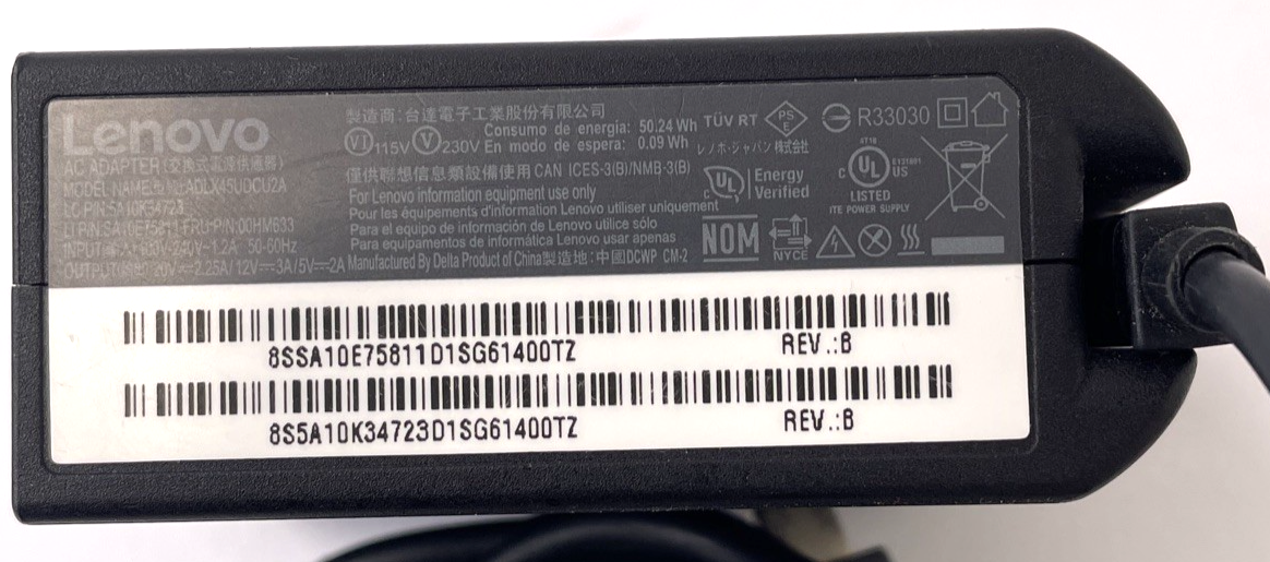 Genuine Lenovo 45W ADLX45UDCU2A USB Type-C AC Adapter for Lenovo Thinkpad X1 B01