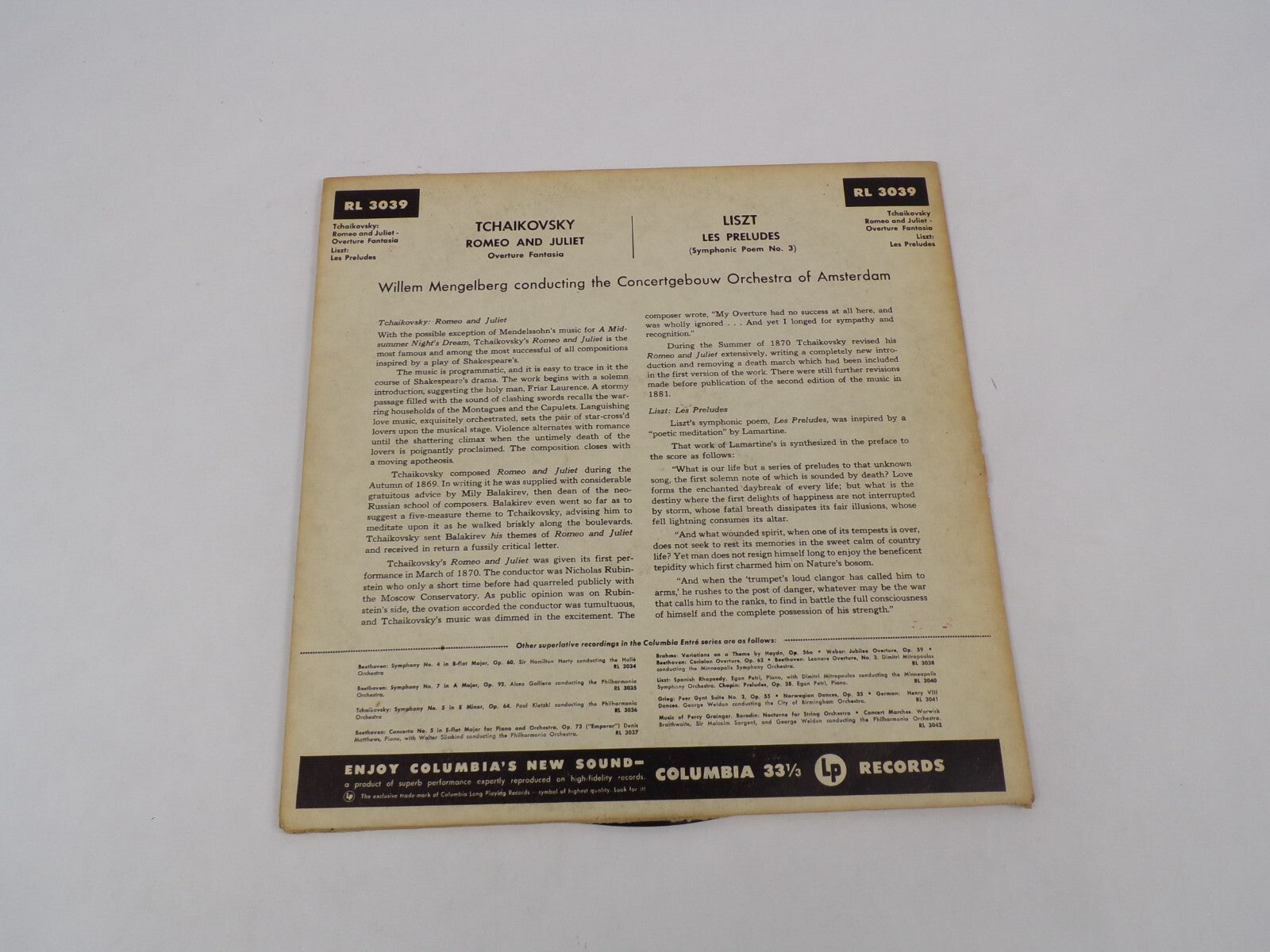 Les Preludes Romeo And Juliet Overture Fantasia Nonbreakable Vinyl Record