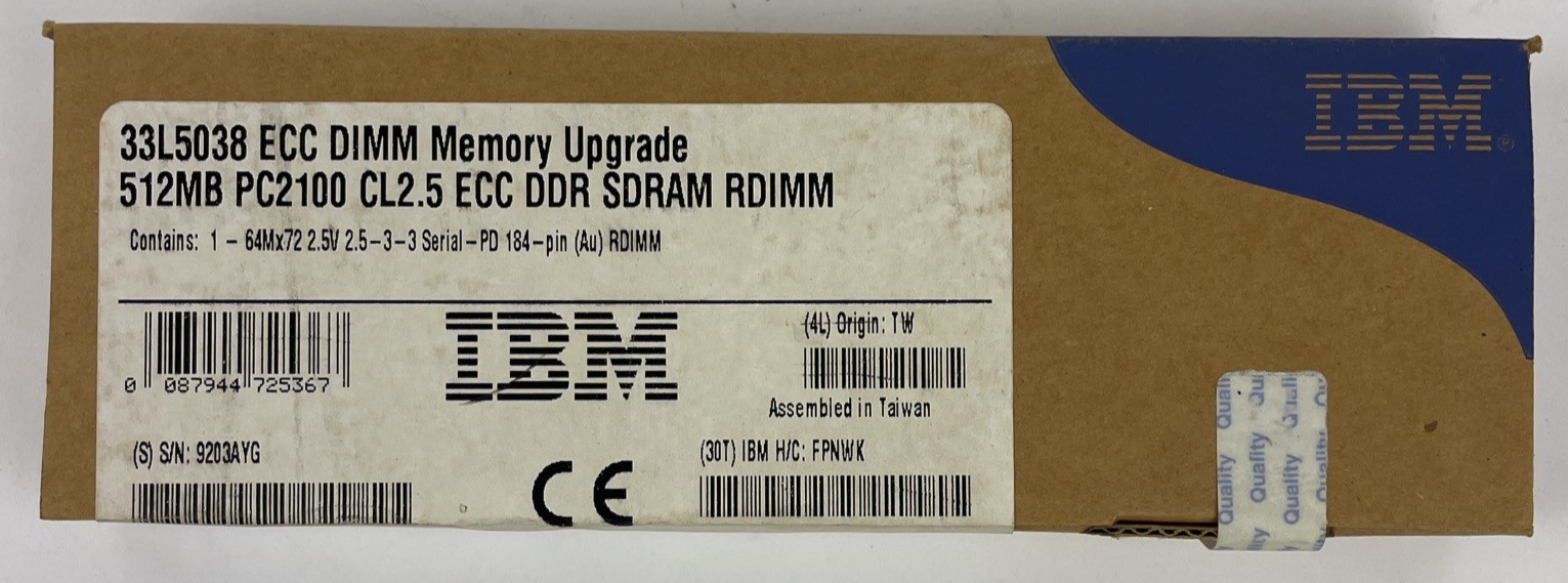NOS IBM PC-2100 512 MB DIMM 266 MHz DDR SDRAM Memory (33L5038)