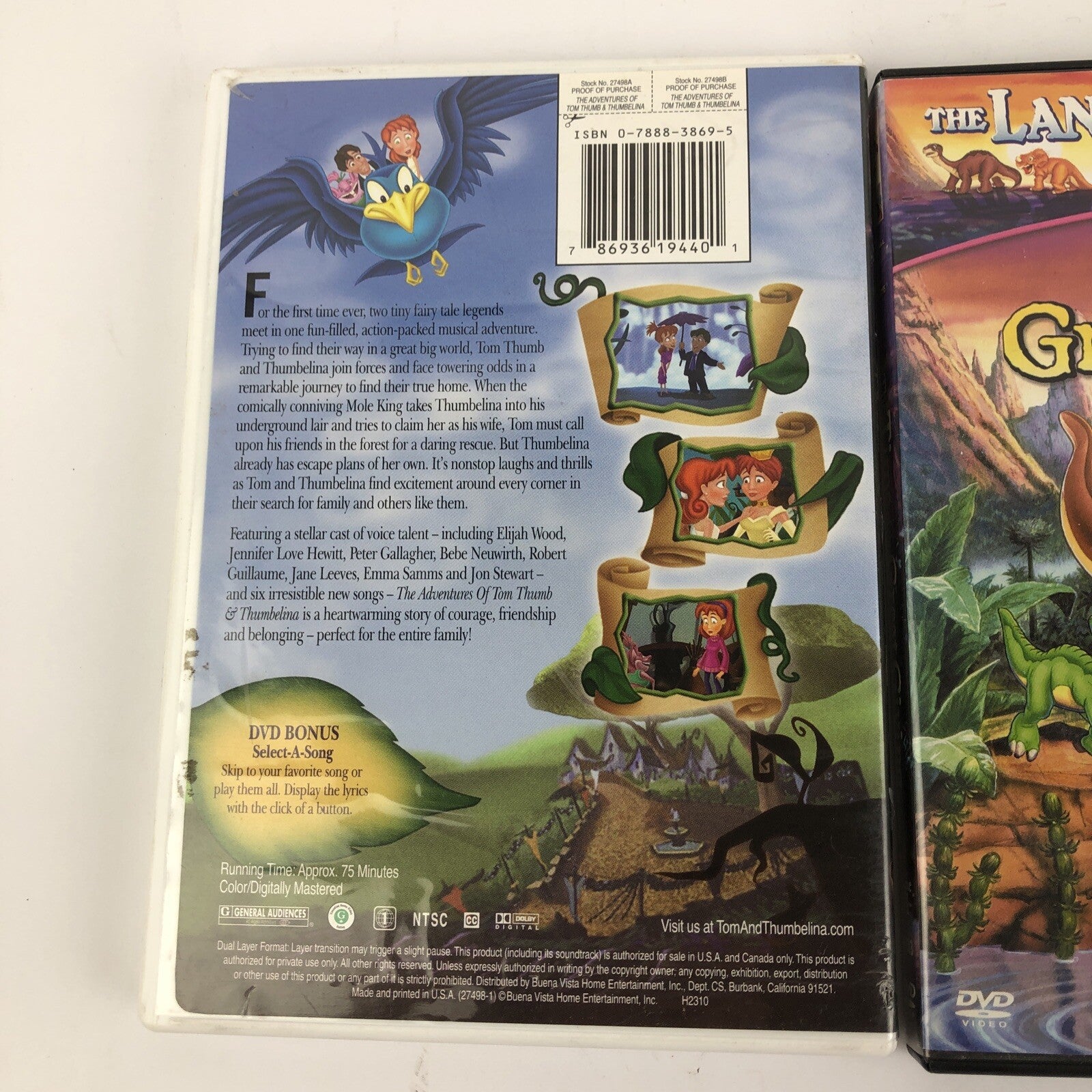 The Adventures of Tom Thumb Thumbelina + THE LAND BEFORE TIME (DVD, 2002) 2 DVDs