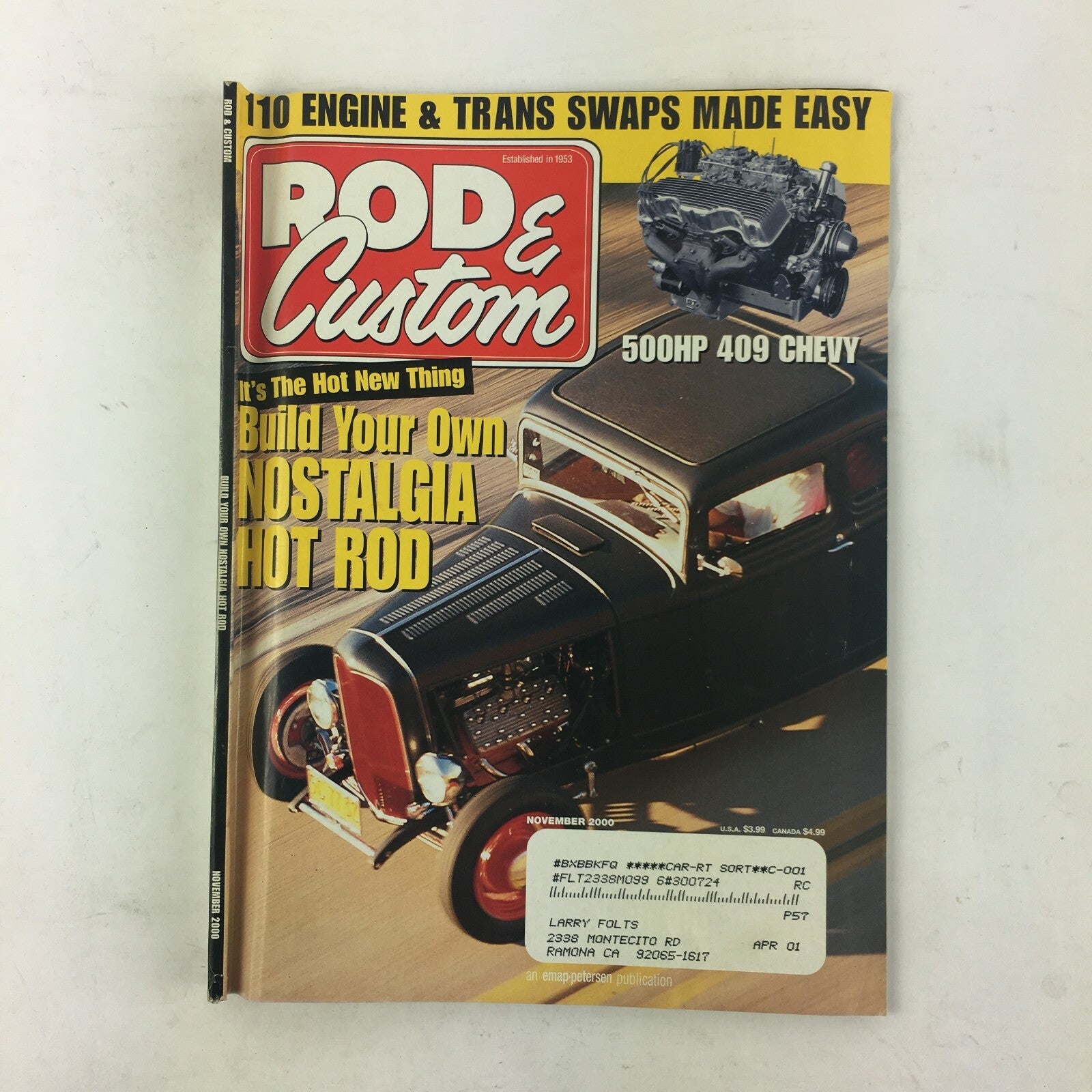 November 2000 Rod & Custom Magazine Build Your Own Nostalgia Hot Rod 500 HP