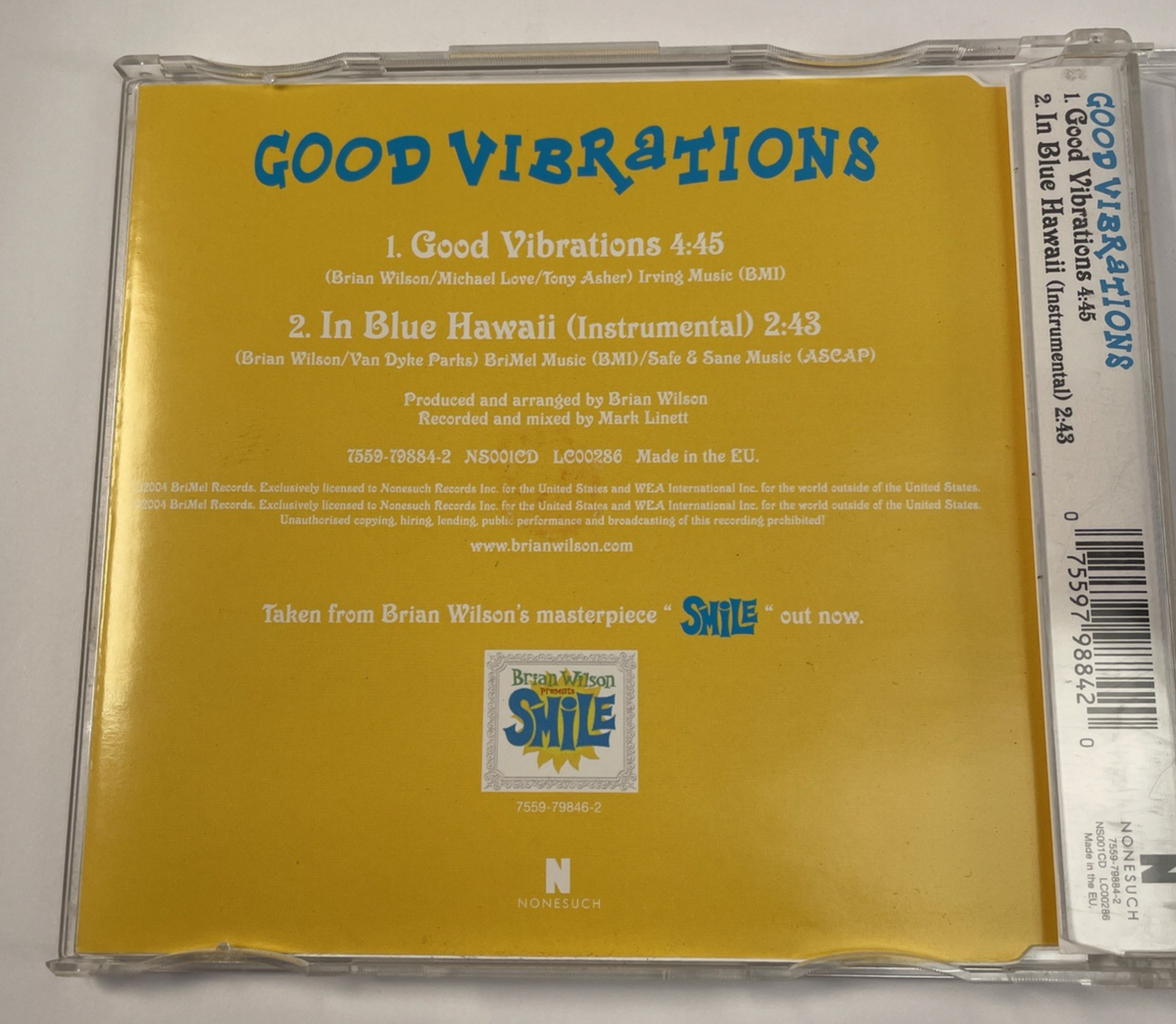 The Beach Boys  BRIAN WILSON - Good Vibrations (1 TRK PROMO ONLY CD SINGLE )