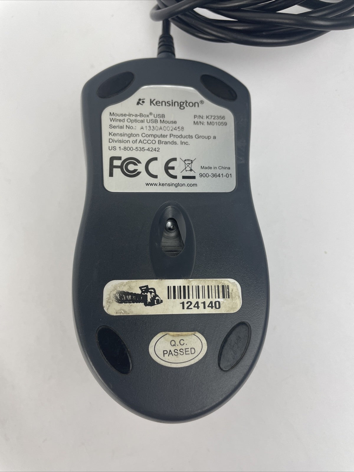 Kensington Wired Optical Mouse, K72356, M01059, 1600 DPI, 96g/3.4oz Corded USB