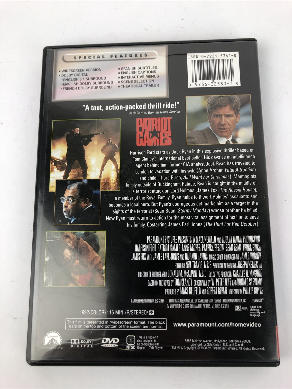 Patriot Games - DVD -  Mint Disc James Earl Jones,J.E. Freeman,Polly Walker