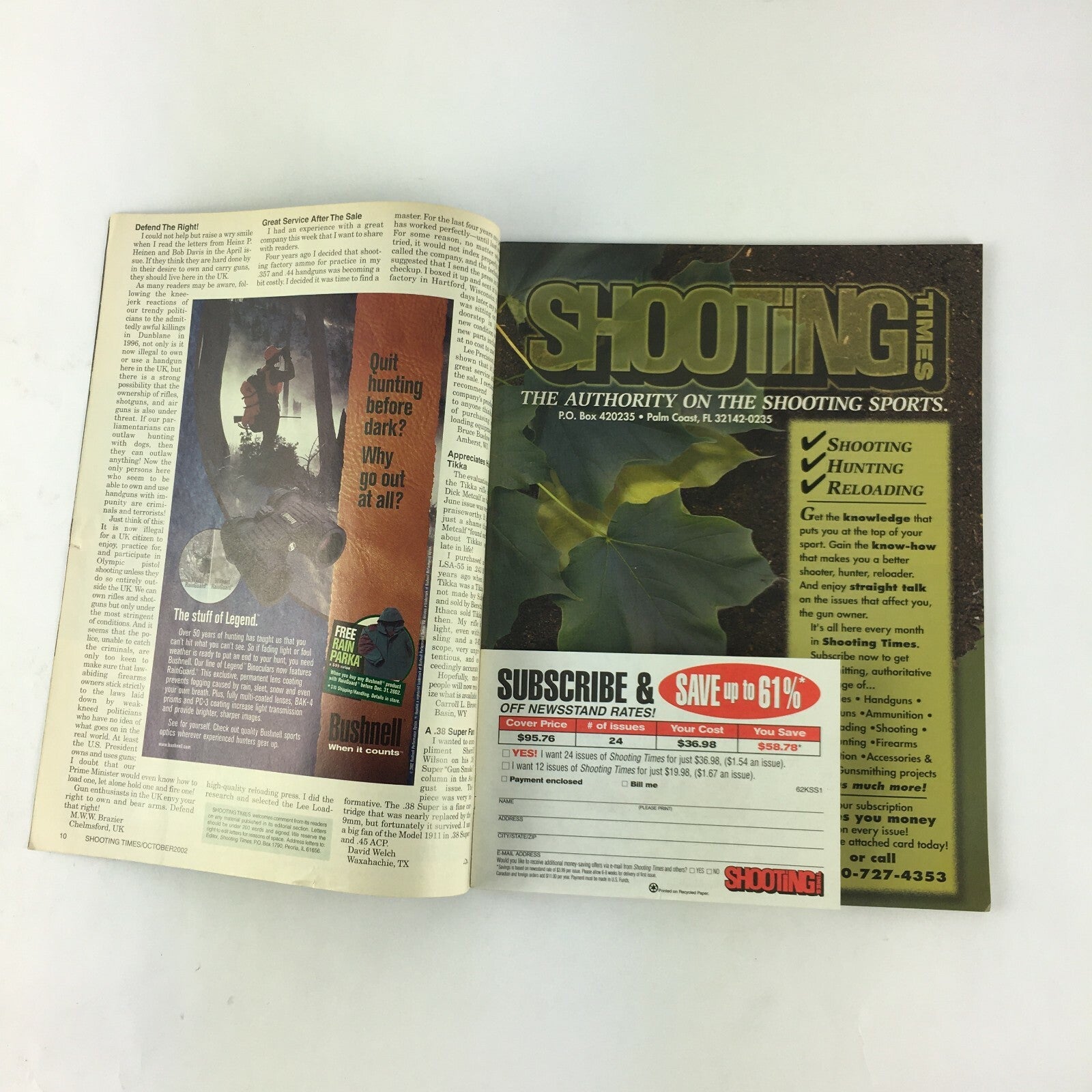 October 2002 Shooting Times Magazine 4 New .17 HMR Rifles .45 ACP Kobra Carry 