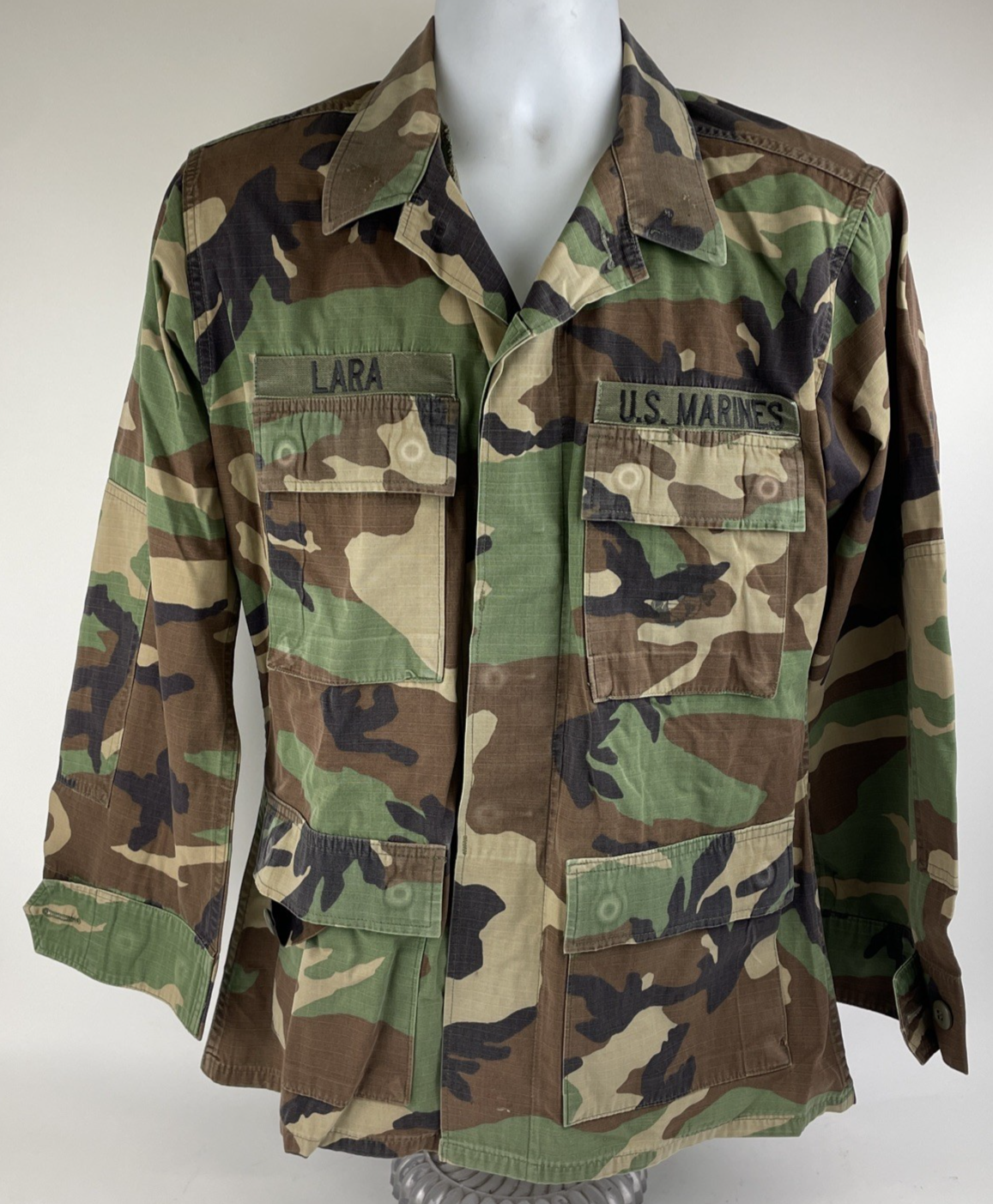US Marines Camo Cargo Jacket Coat Hot Weather Woodland Combat Small Long