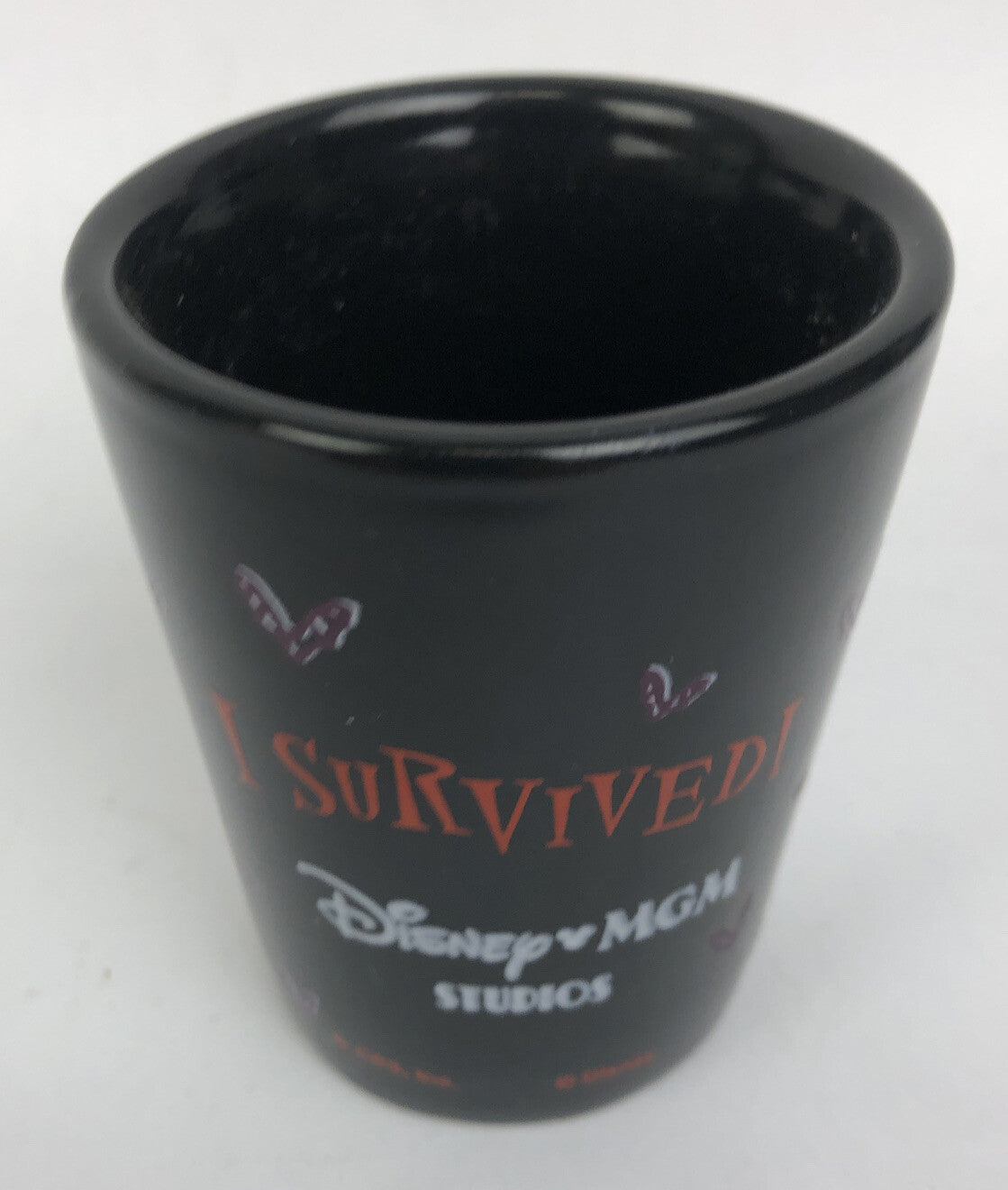 TWILIGHT ZONE TOWER OF TERROR SHOT GLASS DISNEY MGM Studios " I Survived " NOS