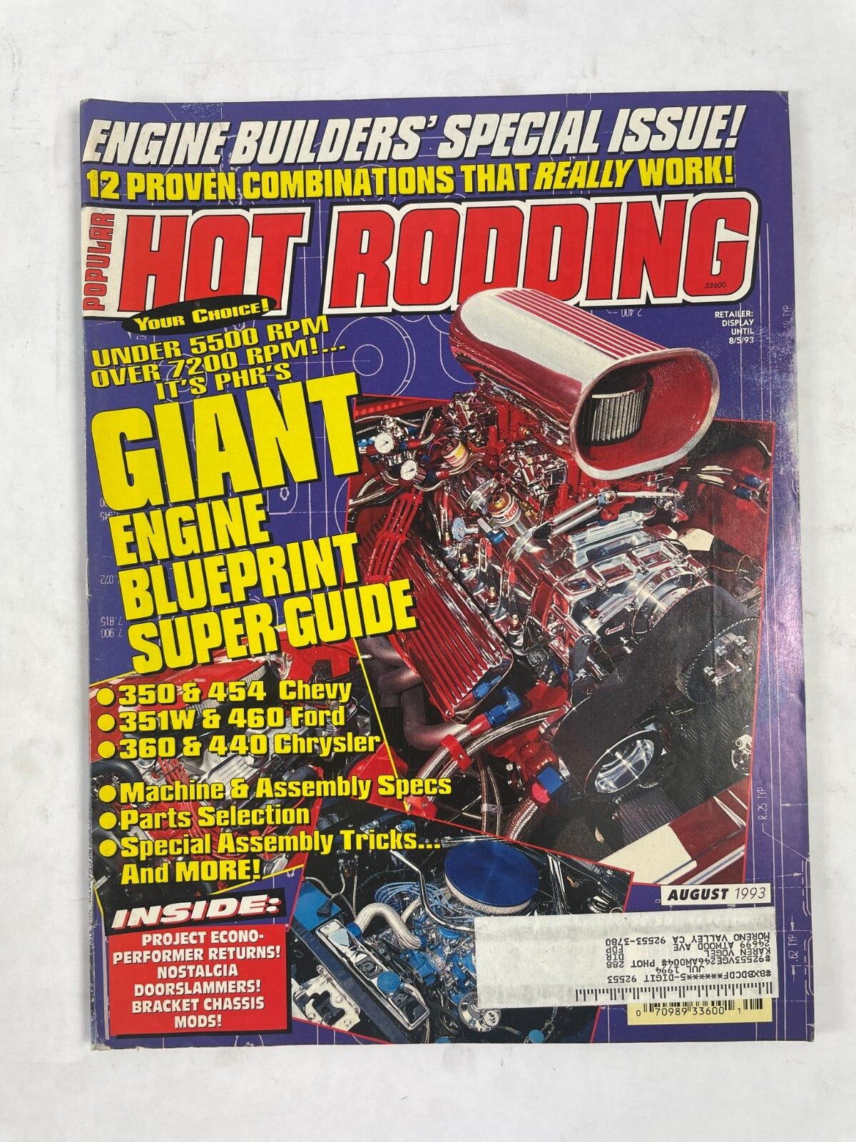 August 1993 Hot Rodding Magazinee Giant Engine Blueprint Super Guide Under RPM