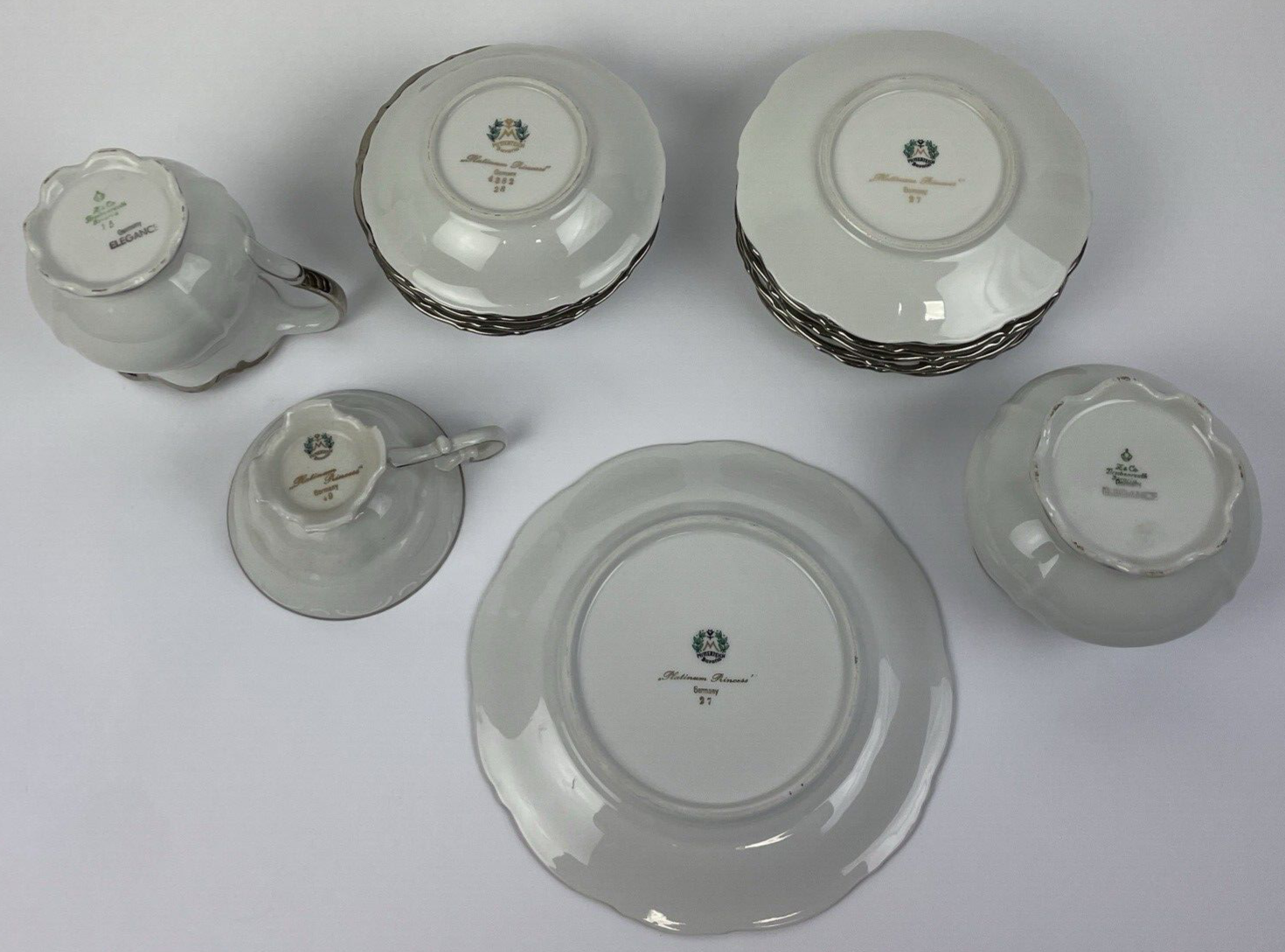 Lot 16 x  Mitterteich Z & Co. Bavaria Silver Lark Bowls Plates Tea Cup Elegance