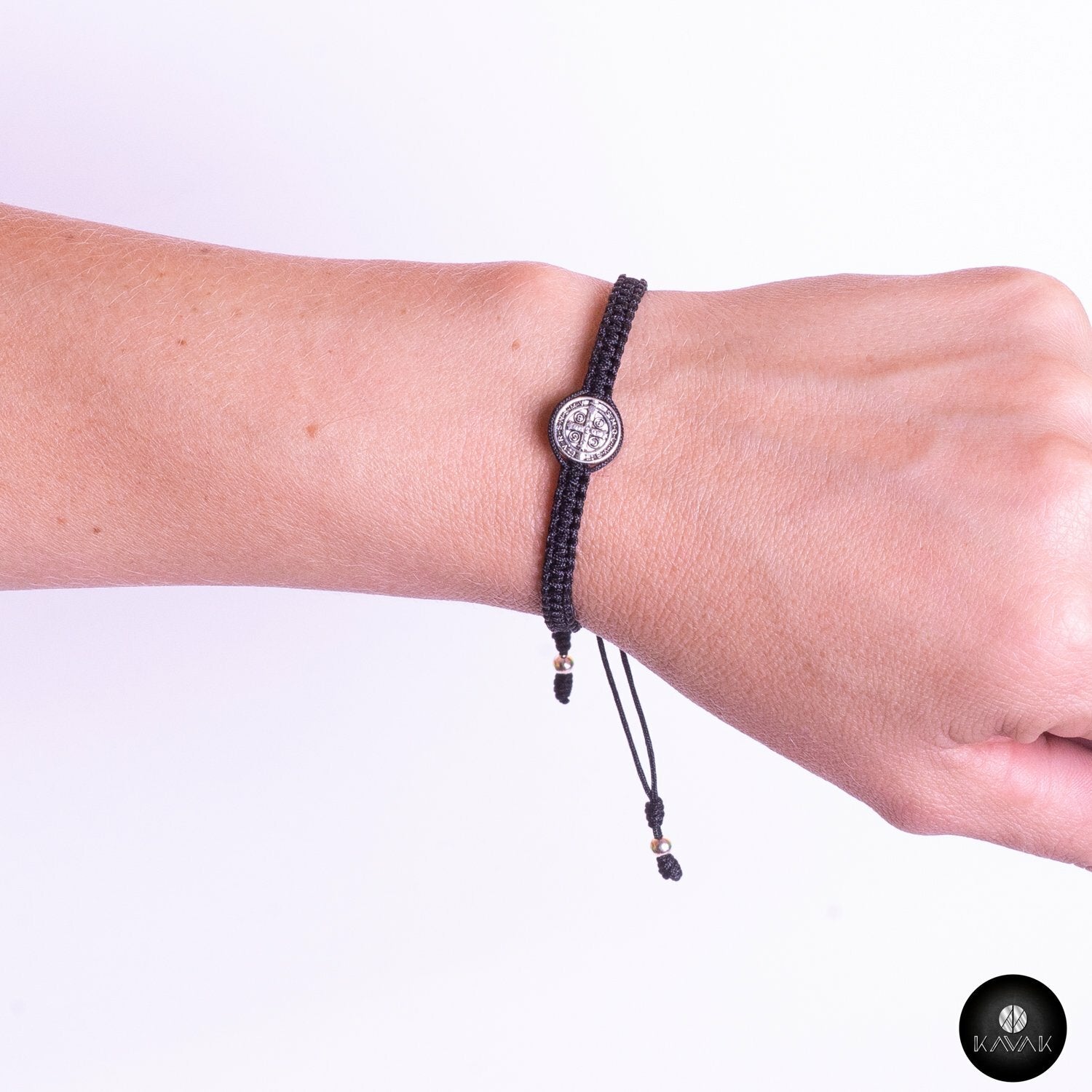 Kavak - Handmade Girl Black Saint Benedict Adjustable Women's Bracelet