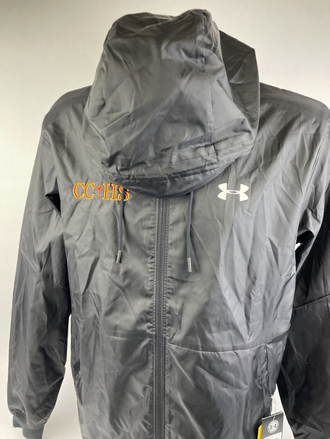 Under Armour STORM Mens Medium Jacket Black Full Zip Hooded CC+HS Logo NEW