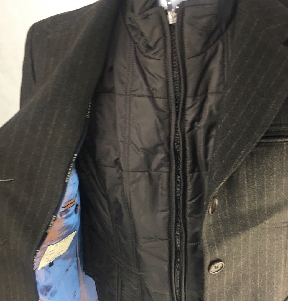 Brooksfield Mens Scoot Jacket Black Pinstripe Layered Puffer 100% Wool Italy 44