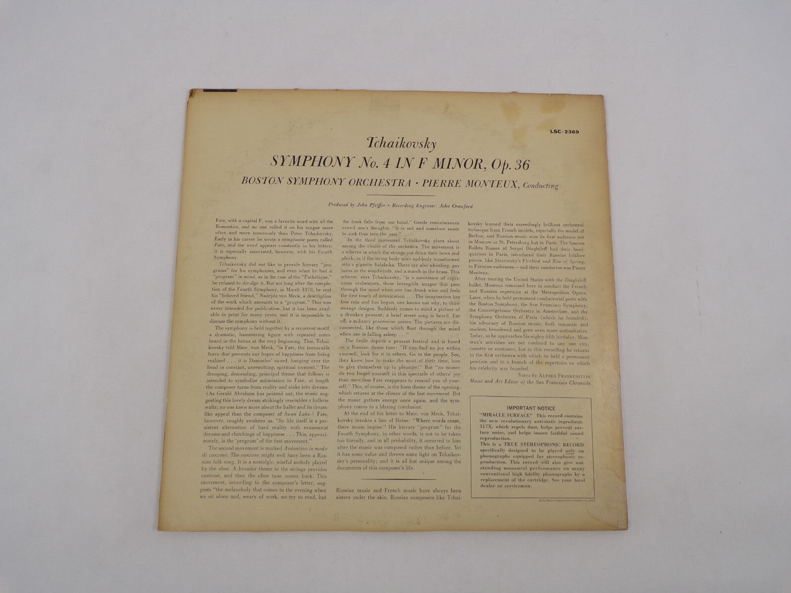 Tchaikovsky Symphony No. 4 Monteux/Boston Symphony Orchestra Pierre Monteux