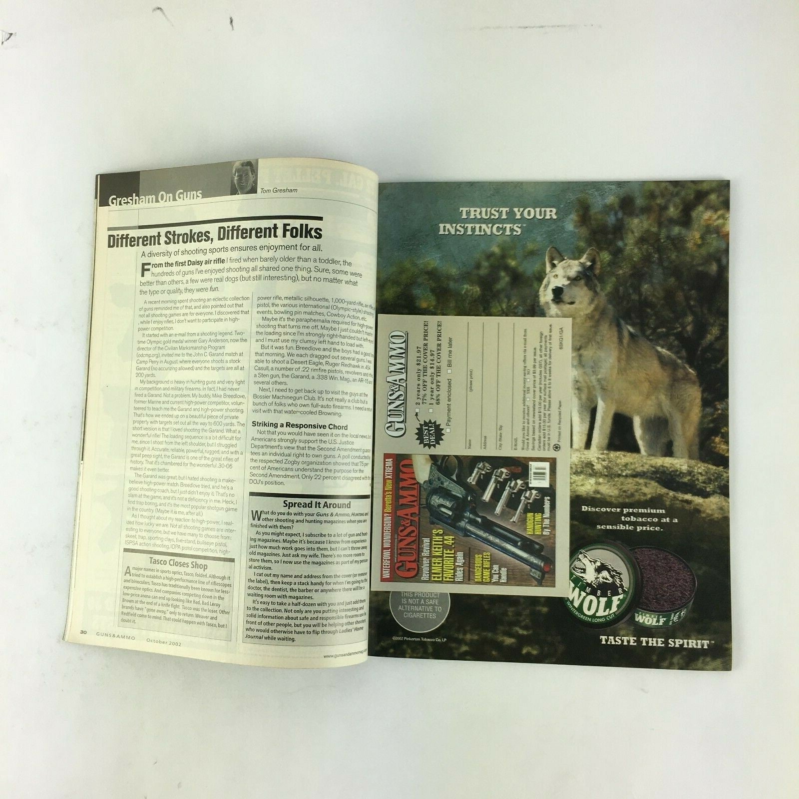 October 2002 Guns&Ammo Magazines One-two Polymer Punch .17HMR Goes Ballistic 