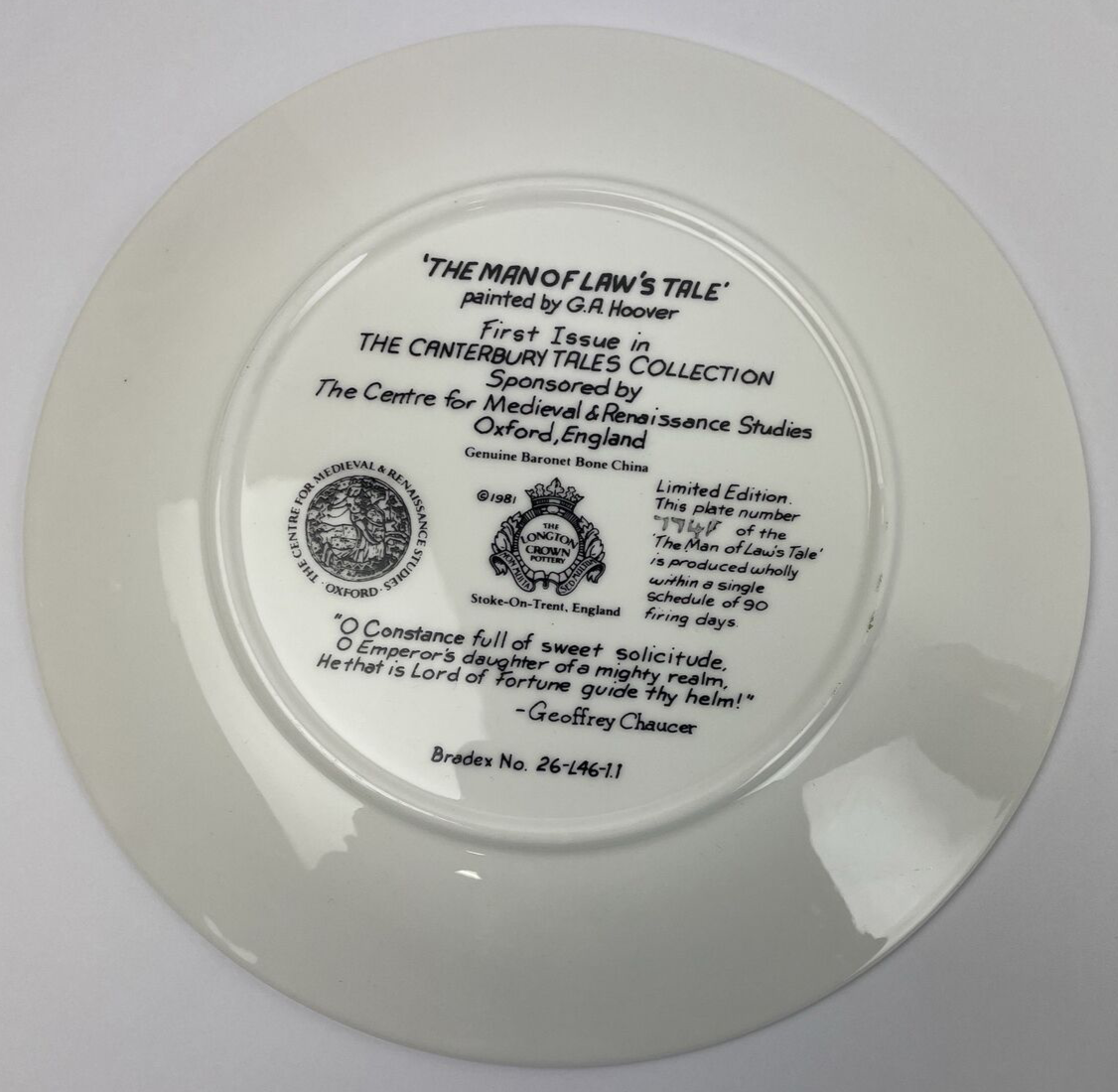 " The Man of Laws Tale " by G. A. Hoover Collector Plate LONGTON CROWN POTTERY