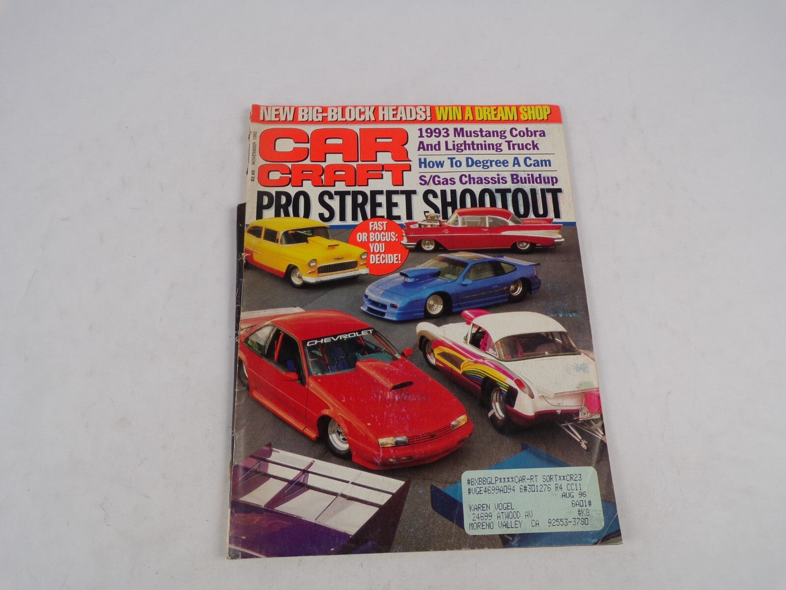 November 1992 Car Craft Pro Street Shootout New Big-Block Heads! Win A Dream Sho