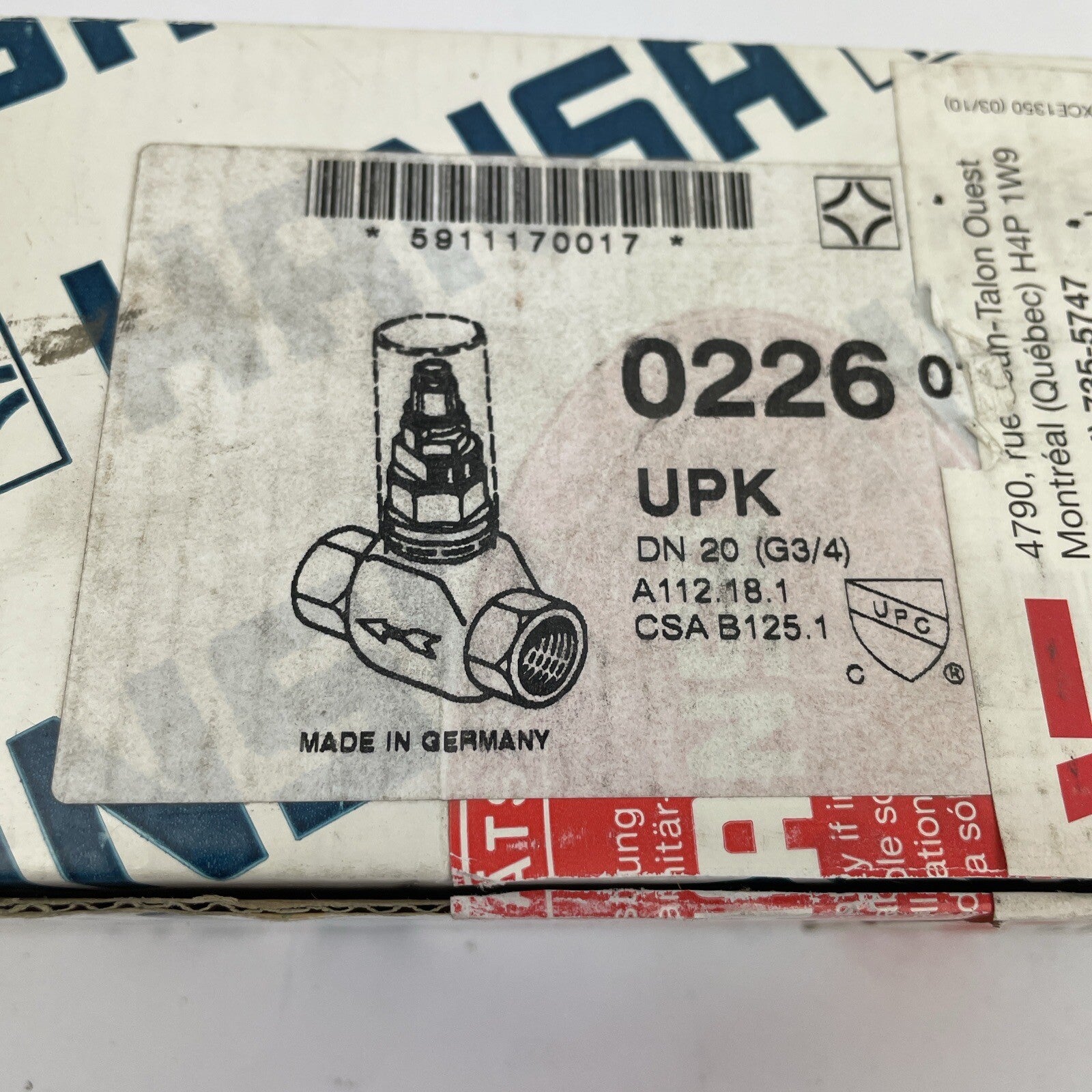 Hansa 02260100 Oberteil G3/4 DN20 HANSA In-Line Volume-Control/Stop, Rough Valve
