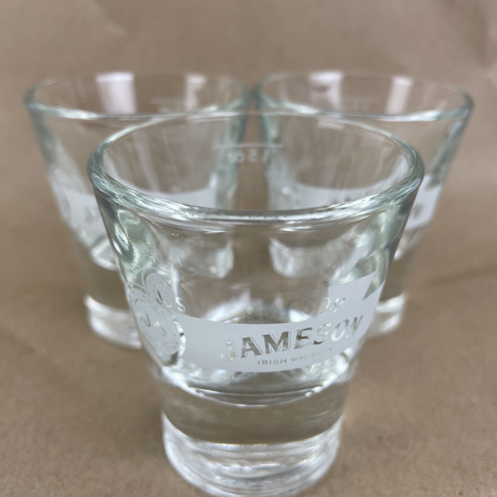 3 x Jameson Irish Whiskey JJ&S Etched Logo Heavy Bottom Shot Glasses 1.5 oz Lot