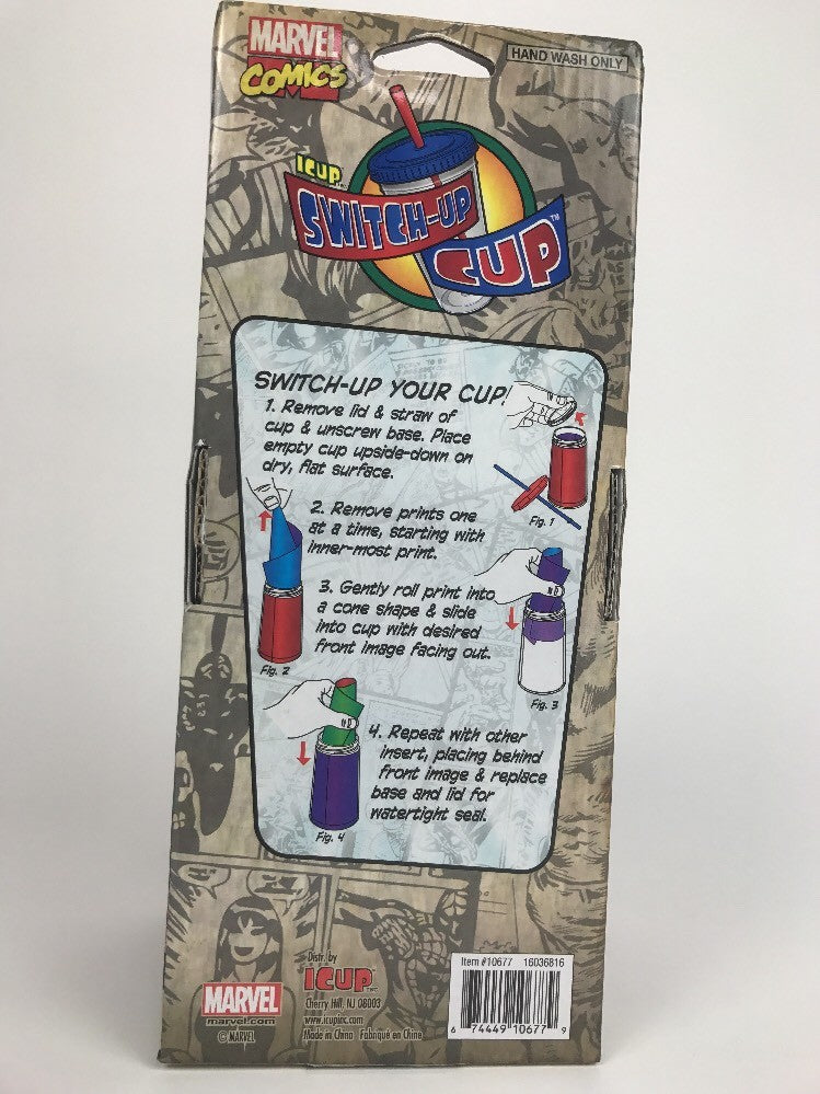 4 Marvel Comics Cups In One! Tall Plastic Drinking Cup W Straw - Rare Item ICUP