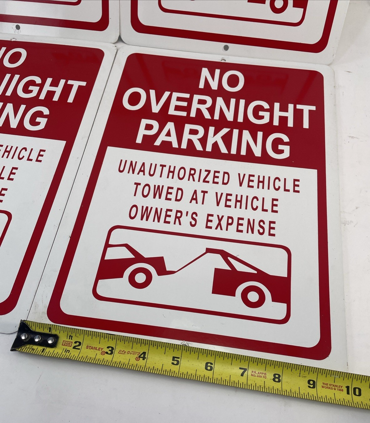 No Overnight Street Parking Violators Will Be Towed Metal Parking Sign 14" x 10"