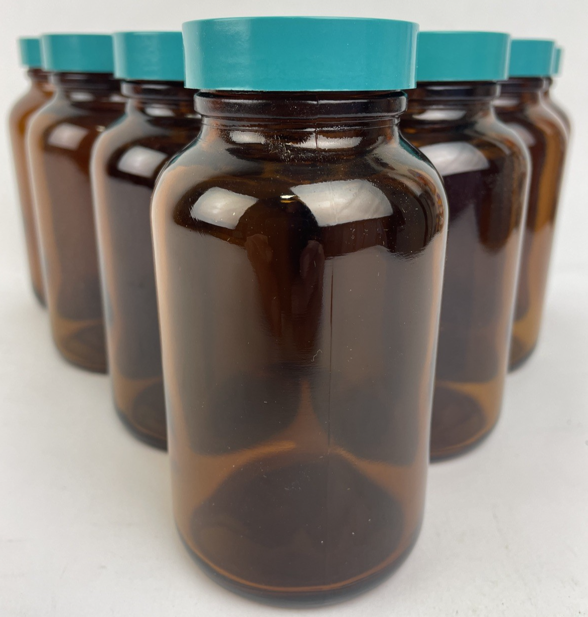 10 x Wide Mouth Round Precleaned / QC Bottle Sampling, Glass 250 mL Amber, w Lid