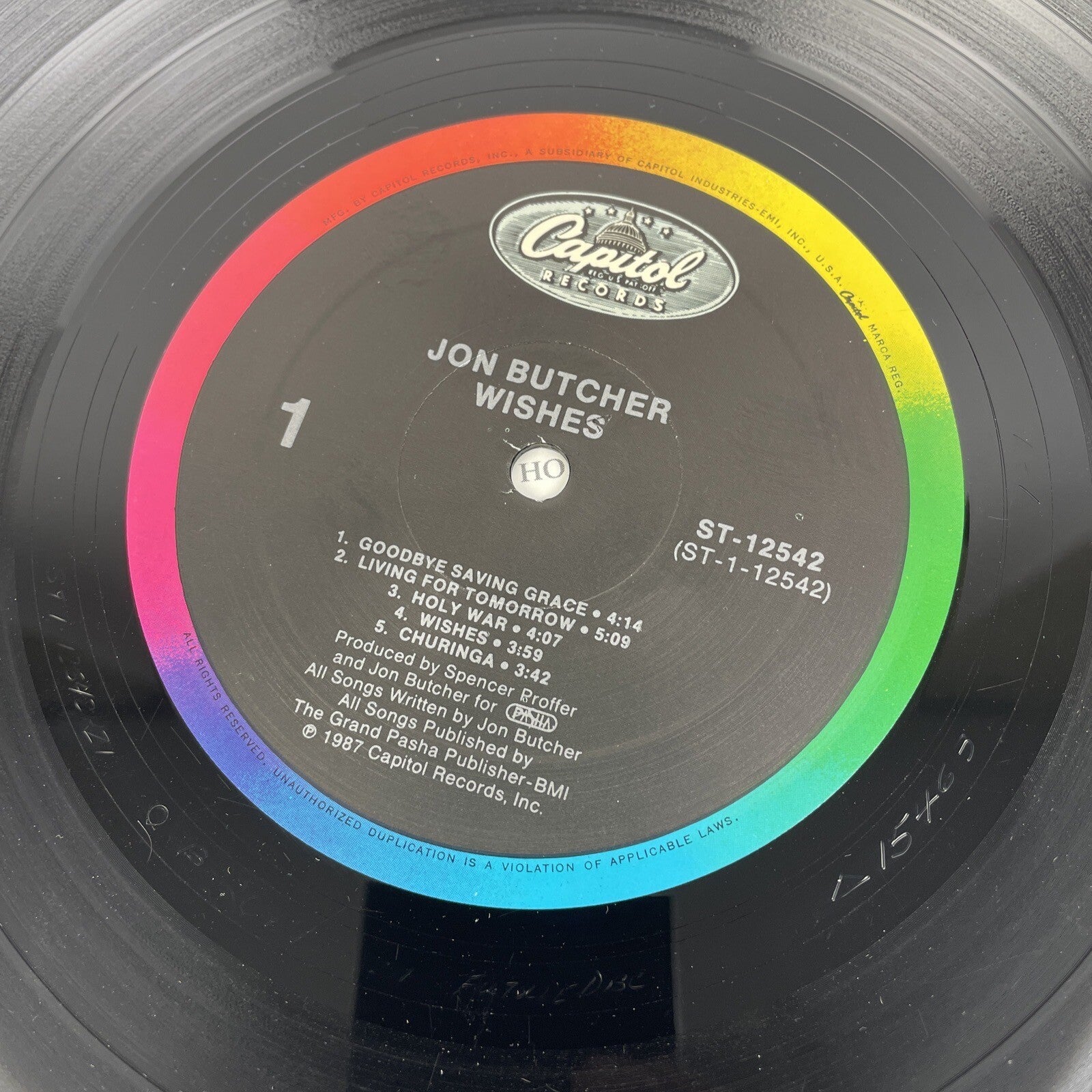 Jon Butcher 'Wishes' LP  Record 12" EMI Capitol Records - Very Good Condition