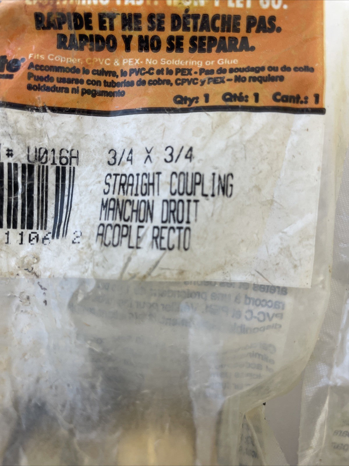 lot of 2 x NEW OEM SharkBite Straight Coupling 3/4” x 3/4”  ( 2pk ) PN: U016LFA