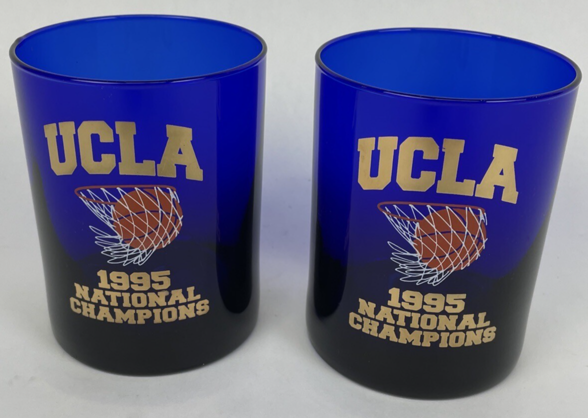 2 x Vintage UCLA BRUINS 1995 Bar Glass Basketball Blue Gold National Champions