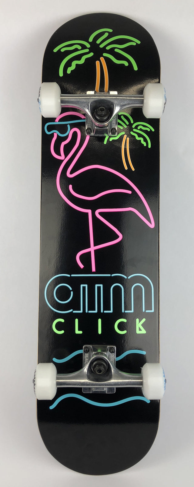 ATM Click Skateboard Complete 8" NEON Flamingo w Black Smith Trucks 52mm Wheels