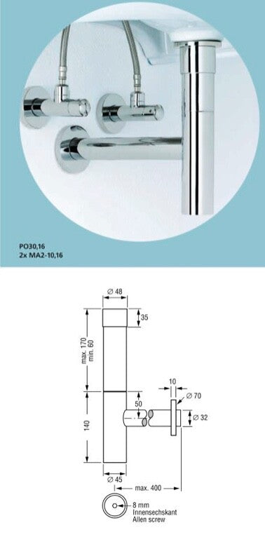 High Tech Pollux Design Siphon Modern Decorative P Trap P-Trap Chrome PO 30,16