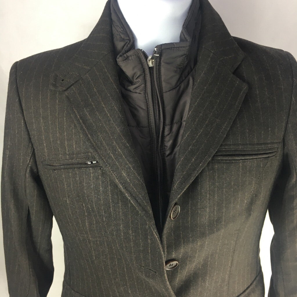 Brooksfield Mens Scoot Jacket Black Pinstripe Layered Puffer 100% Wool Italy 44