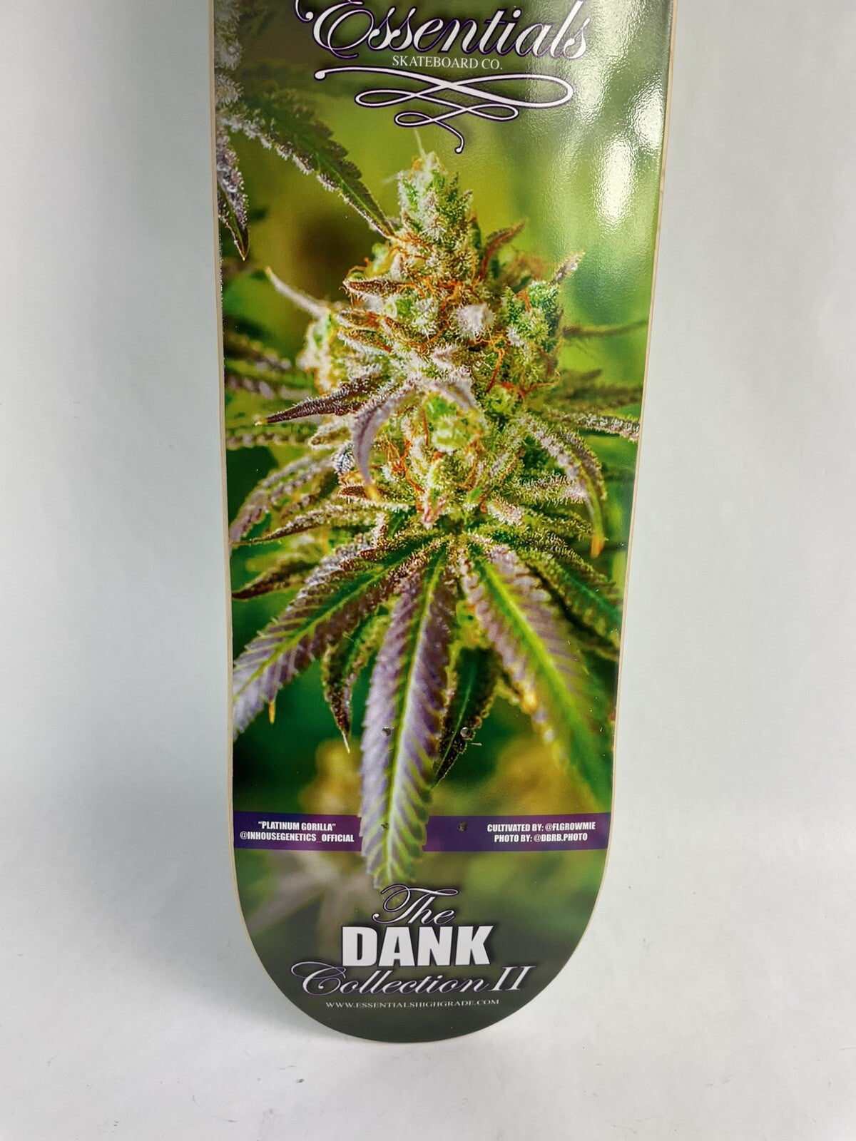 Platinum Gorilla Cannabis Week 8.125-inch hard rock maple skateboard deck with included grip tape.