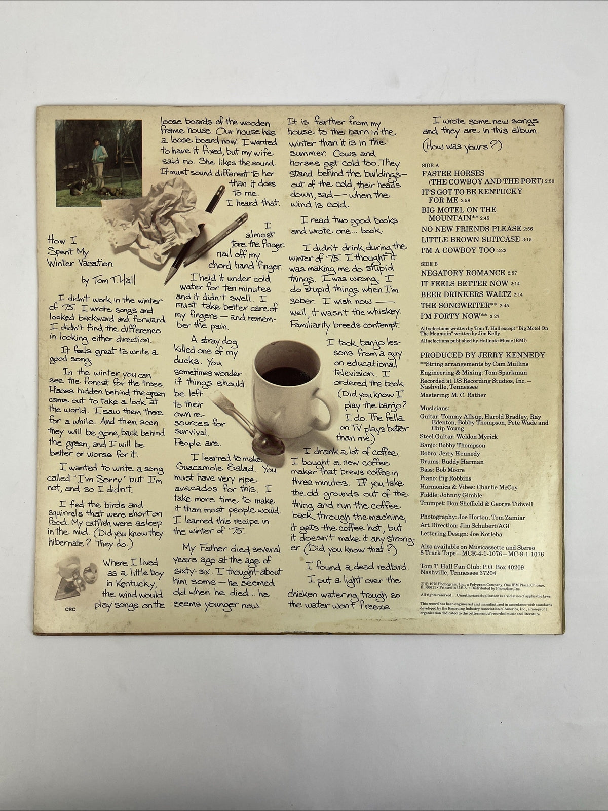 Tom T. Hall "Faster Horses" 1976 Country LP, VG+, Original Mercury Pressing