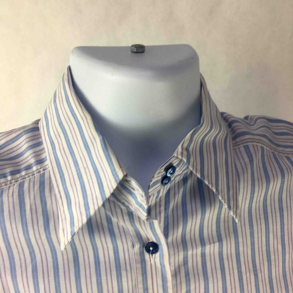 Etro Milano Button-Front Shirt White Blue Striped Long Barrel Cuffed Sleeves 44