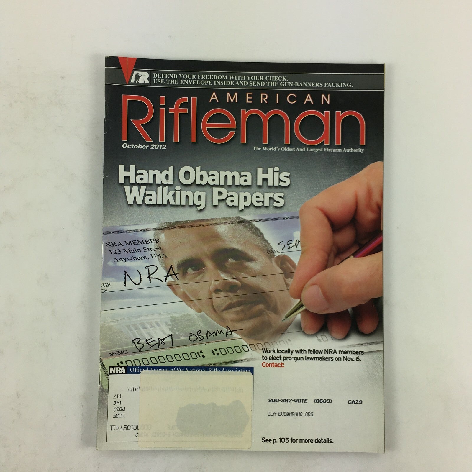 October 2012 American Rifleman Magazine Hand Obama His Walking Papers
