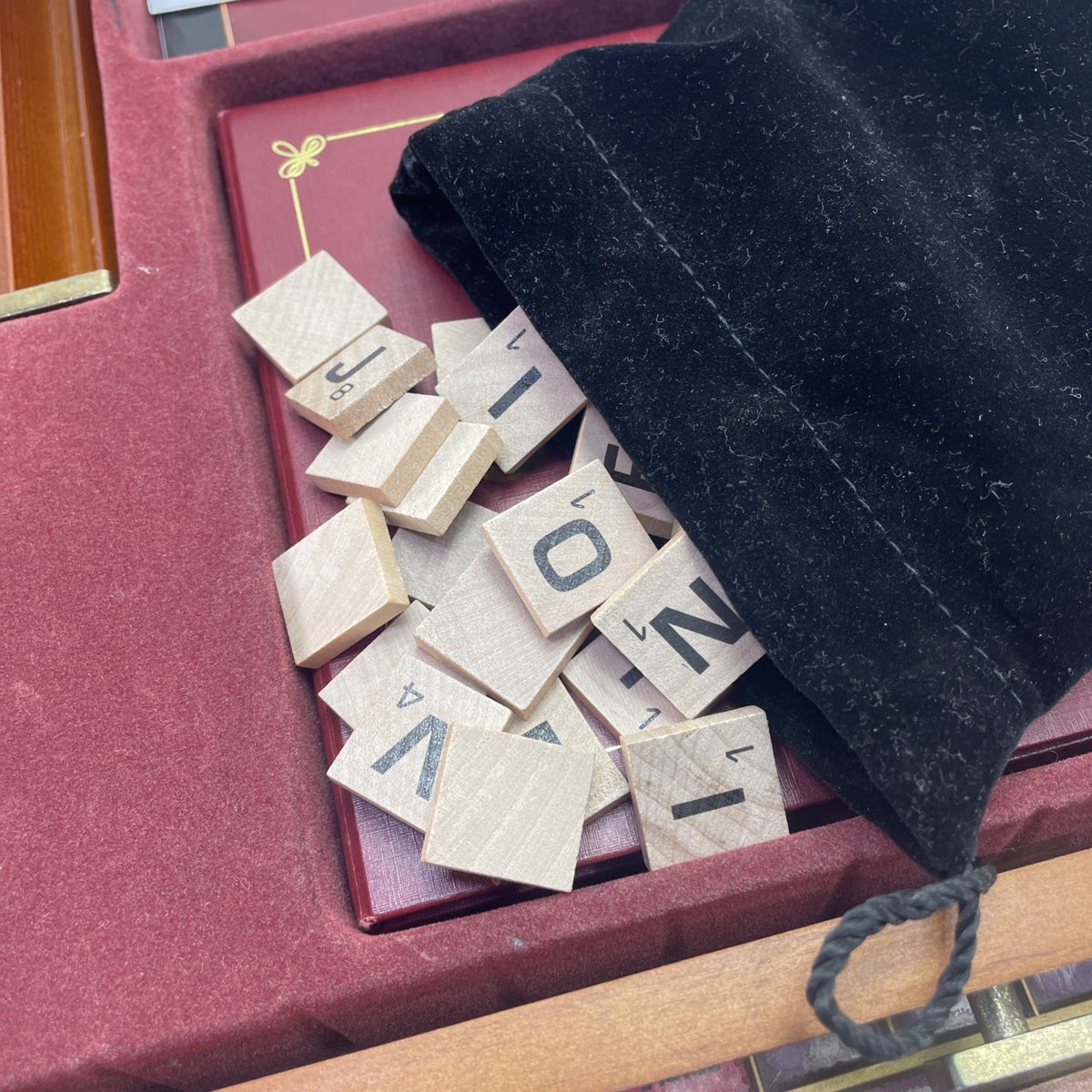 Scrabble Rotating Premier Wood Luxury Edition Crossword Board Game Complete VGC