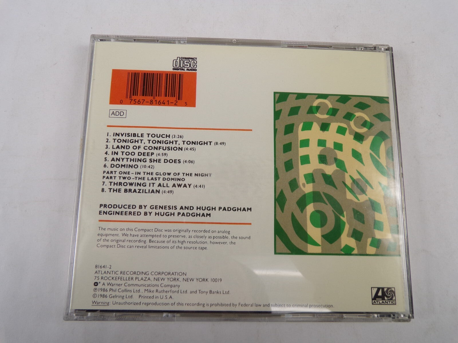 Genesis Invisible Touch Tonight Tonight Tonight In Too Deep Domino CD#57