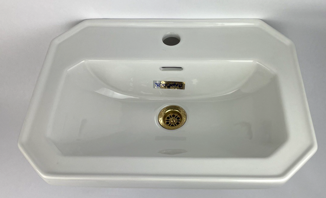 Duravit 785/50 Designer Wall Mount Bathroom Sink White w Gold/ Brass Drain Piece