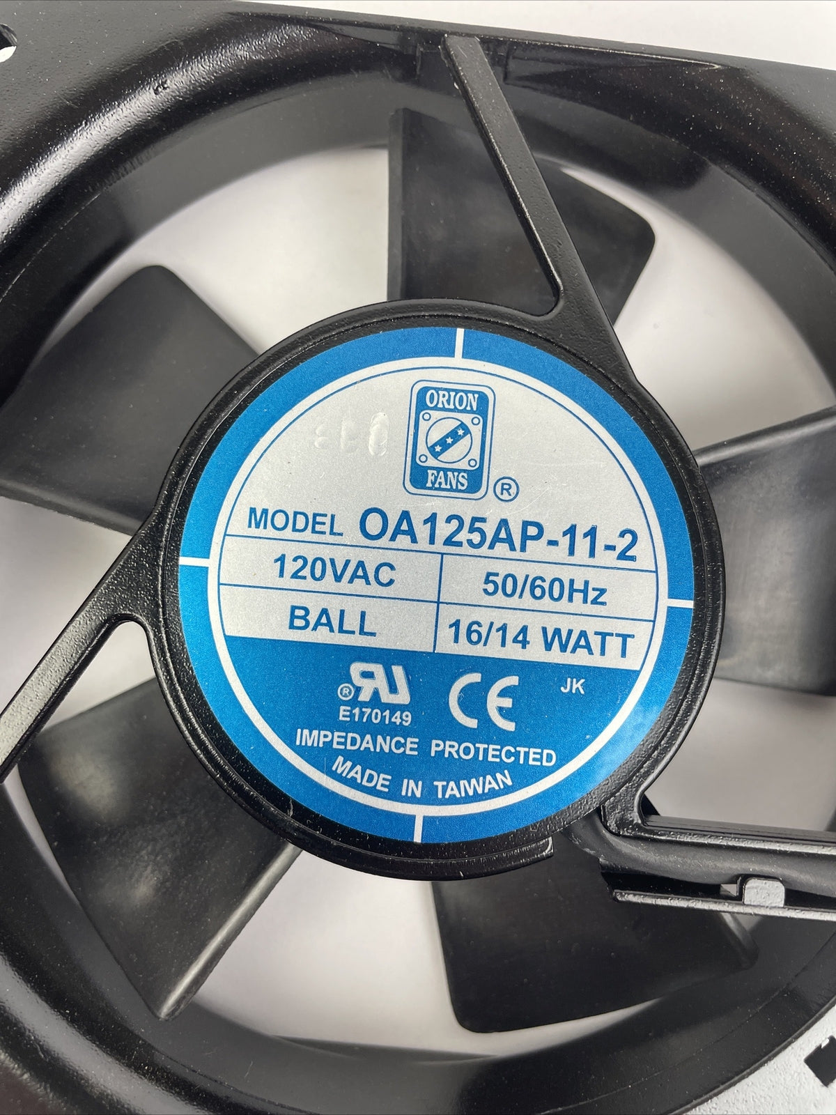 ORION FANS Model OA125AP-11-2 120VAC 50/60Hz 16/14 WATT Ball Bearing E P - NEW