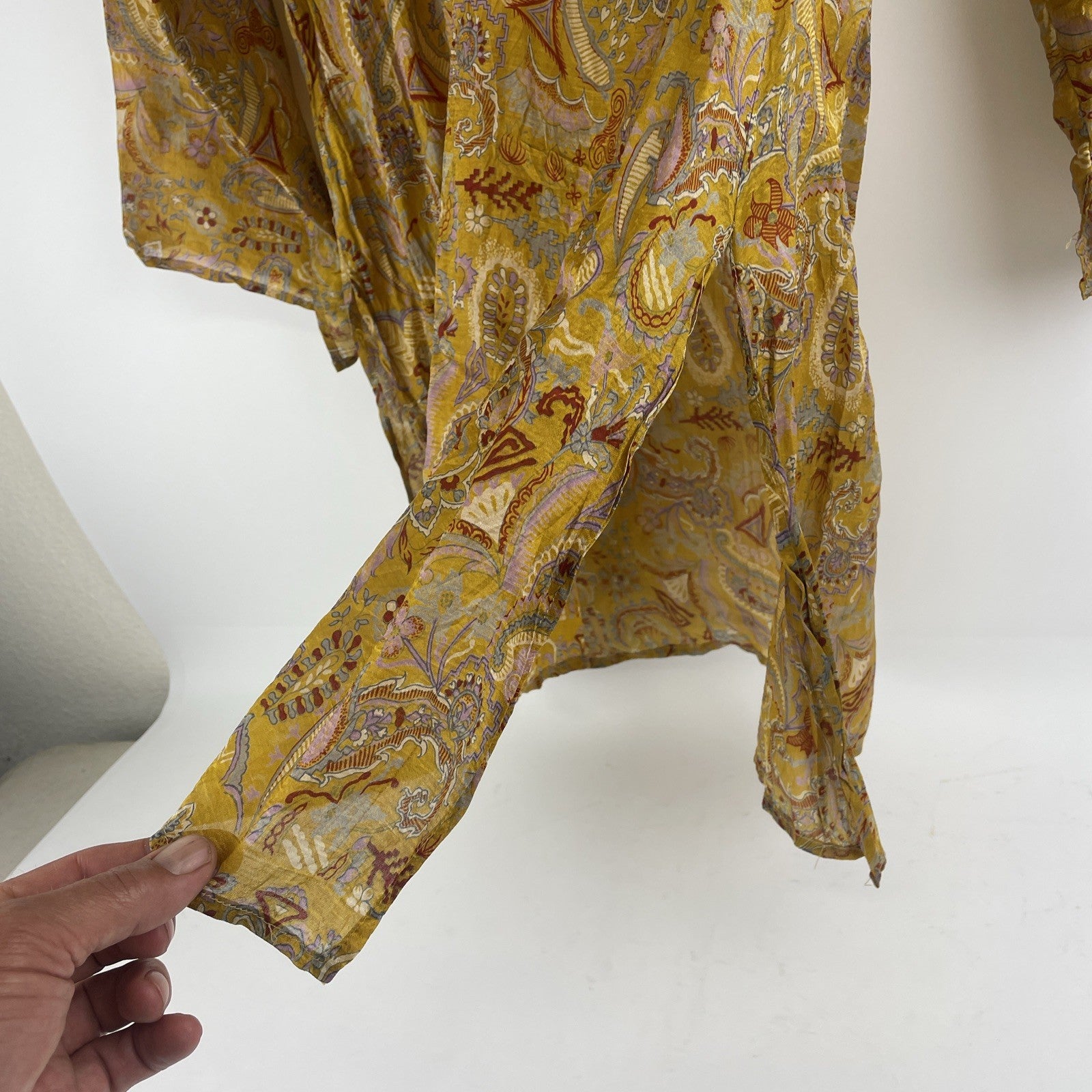 Jeazebel MULTI COLOR Indian  SILK PRINT  KAFTAN Short Sheer DRESS Sz Small