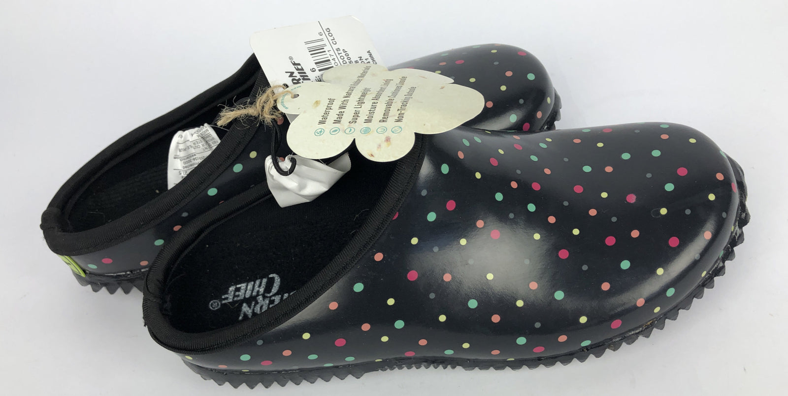 Western Chief Womens Black Dazzling Polka Dots Garden Clog Shoe Rubber Size 6