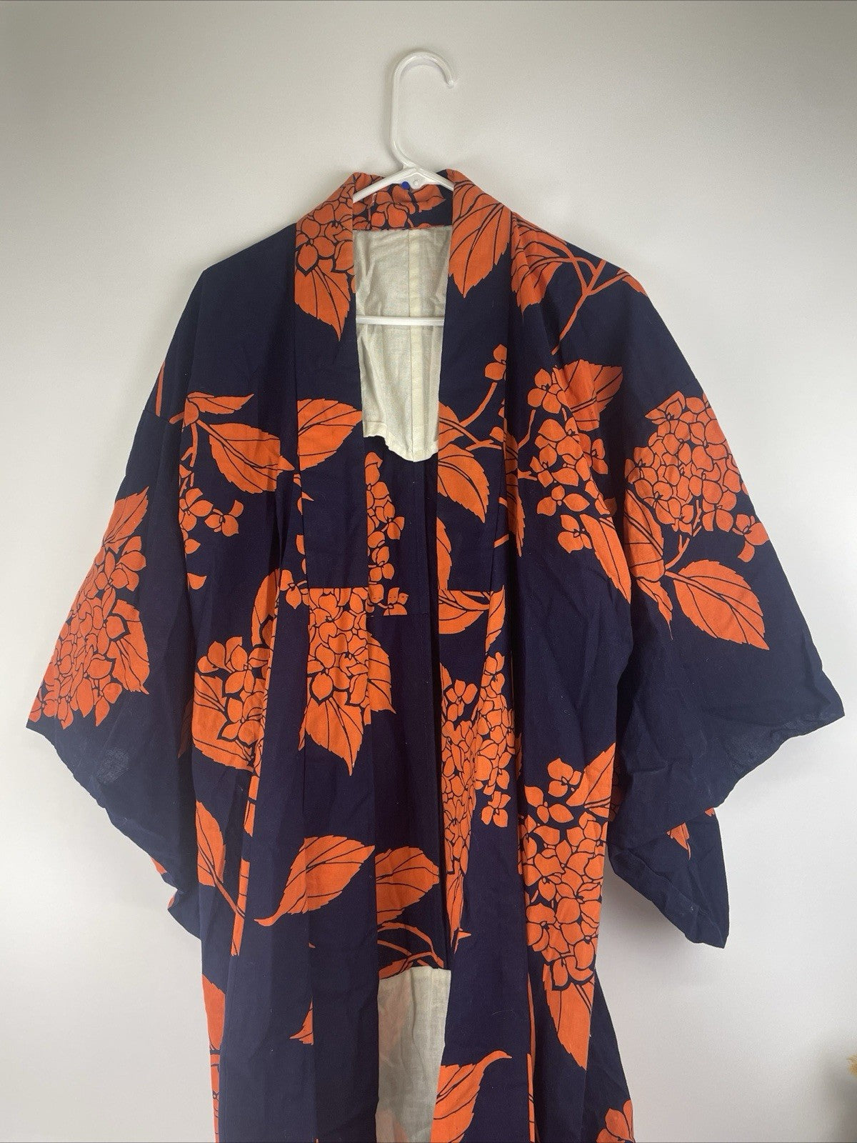 Japanese  Kimono Jodo Shinshu Honganji Coat Blue with Orange Floral Print OSFM