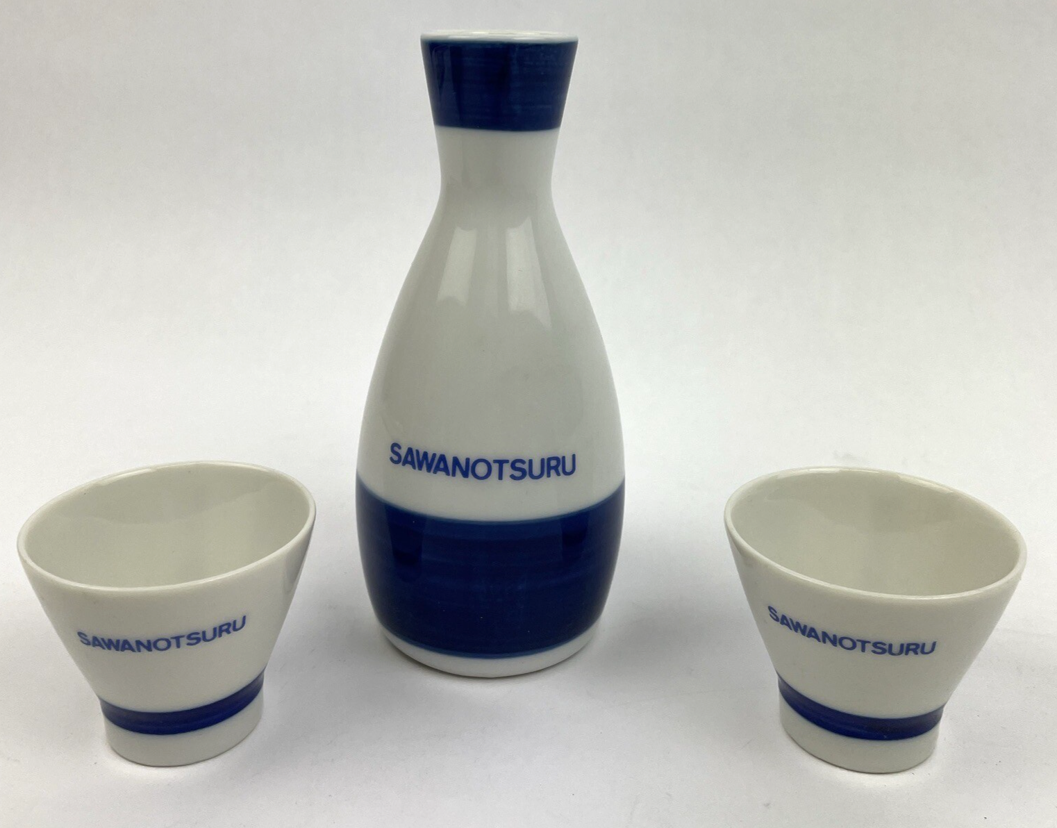 Vintage SAWANOTSURU Sake Set w Takkuri and 2 Glasses - Made in Japan