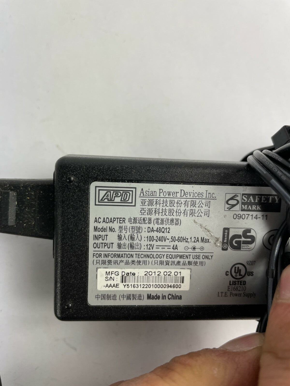 Genuine APD Ac Adapter DA-48Q12 Output 12 V 4 A Power Supply Adapter A85