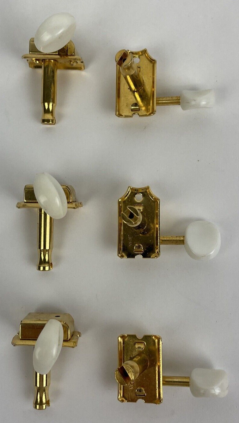 Lot of 6 x Guitar Tuning Machine Heads Faux White Pearl Brass / Gold Japan Made