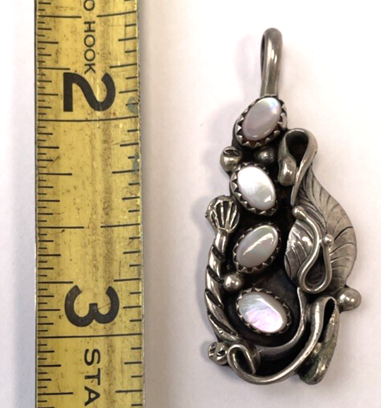 Native American Navajo Sterling Silver 925 Mother of Pearl Pendant 1.75" VNTG  X