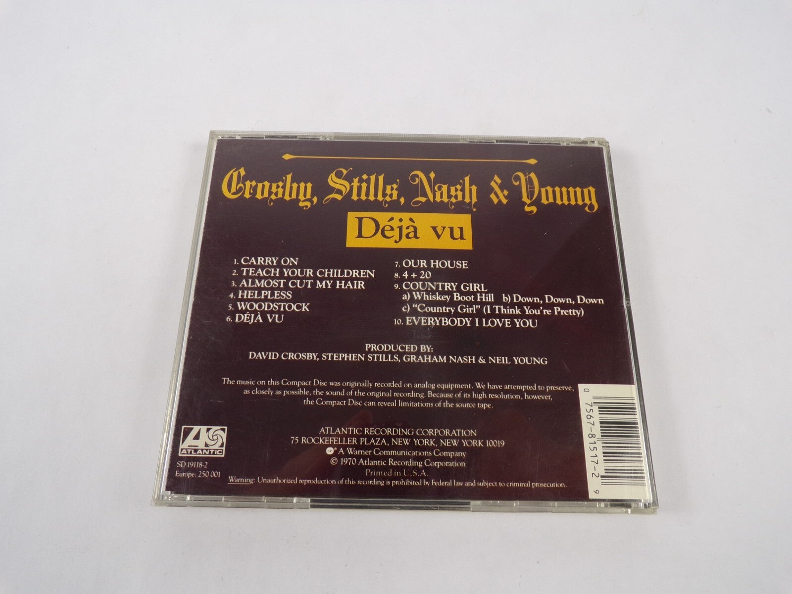 Crosby Stills Nash & Young Deja Vu Carry On Teach Your Children Almost Cut CD#27