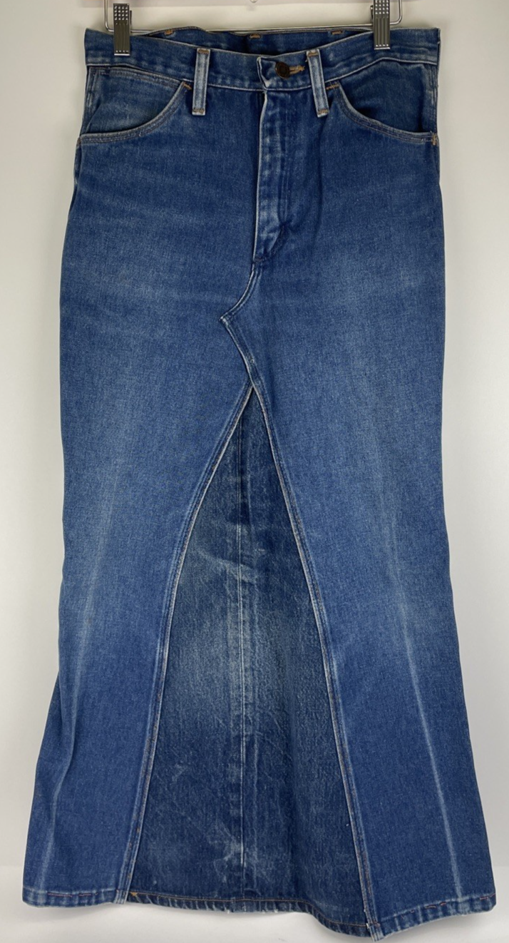 Vintage Wrangler Denim Maxi Haute Couture Long Skirt  Custom Made Fashion